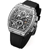 OLEVS Watch Men Casual Luxury Square Large Face Skeleton Multifunctional Chronograph Men's Watches Fashion Silicone Waterproof Mens Watches with Date Moon Phase Analog Wrist Watch Reloj para Hombre