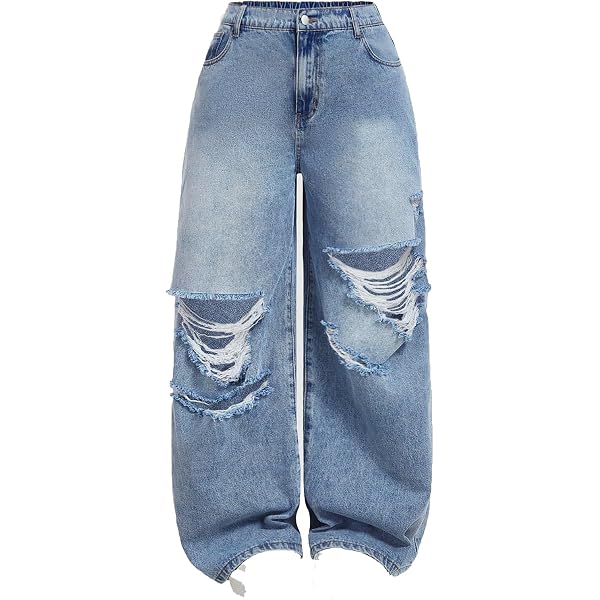 Vaimti High Waist Wide Leg Jeans, Light Blue Denim, Elastic