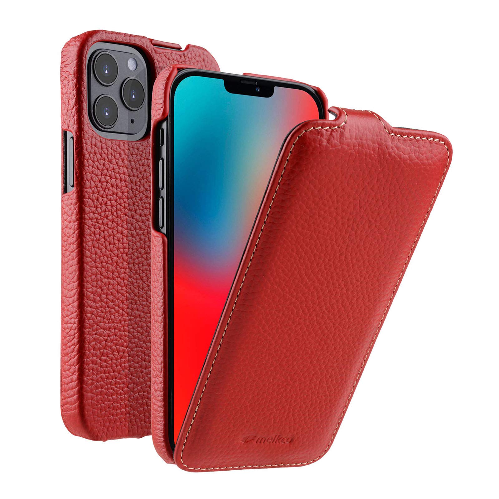 MELCKO Case for Apple iPhone 12 and iPhone 12 PRO (6.1 Inch), Mobile Phone Case with Coated Leather Flip Case, Protective Flip Slim Phone Case, Phone Accessories, Red