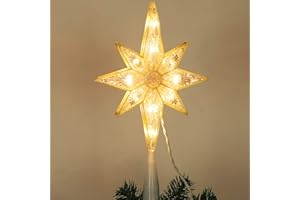 LJLNION Lighted Christmas Tree Topper, Golden Bethlehem Star Treetop with 10 Lights Warm White Fairy Lights, Holiday Christmas Tree Decorations