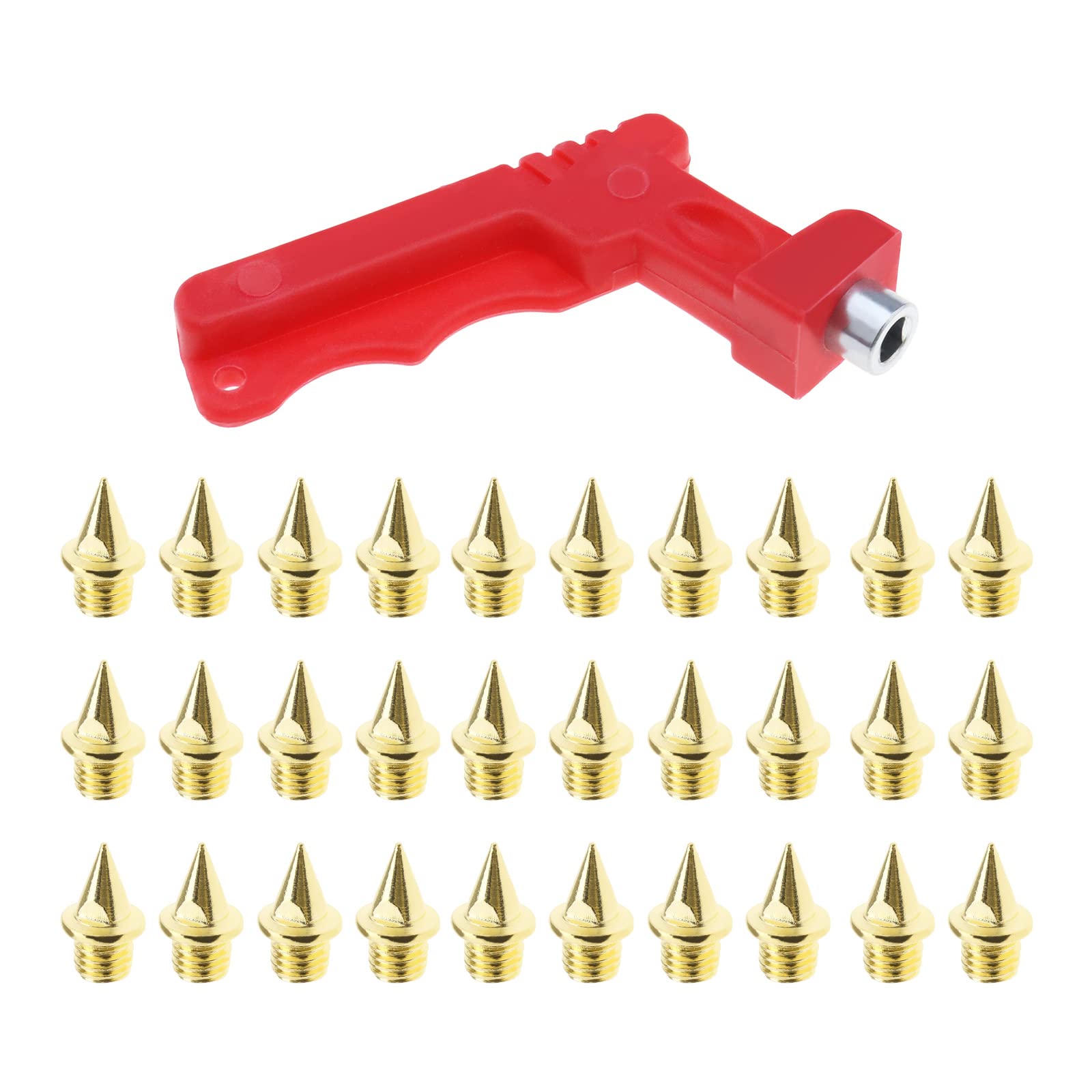 eMagTech 30PCS 7mm Track Shoe Spikes with Spike Wrench Replacement Steel Spikes for Sports Shoes Long Jump Track and Field Sprint Gold