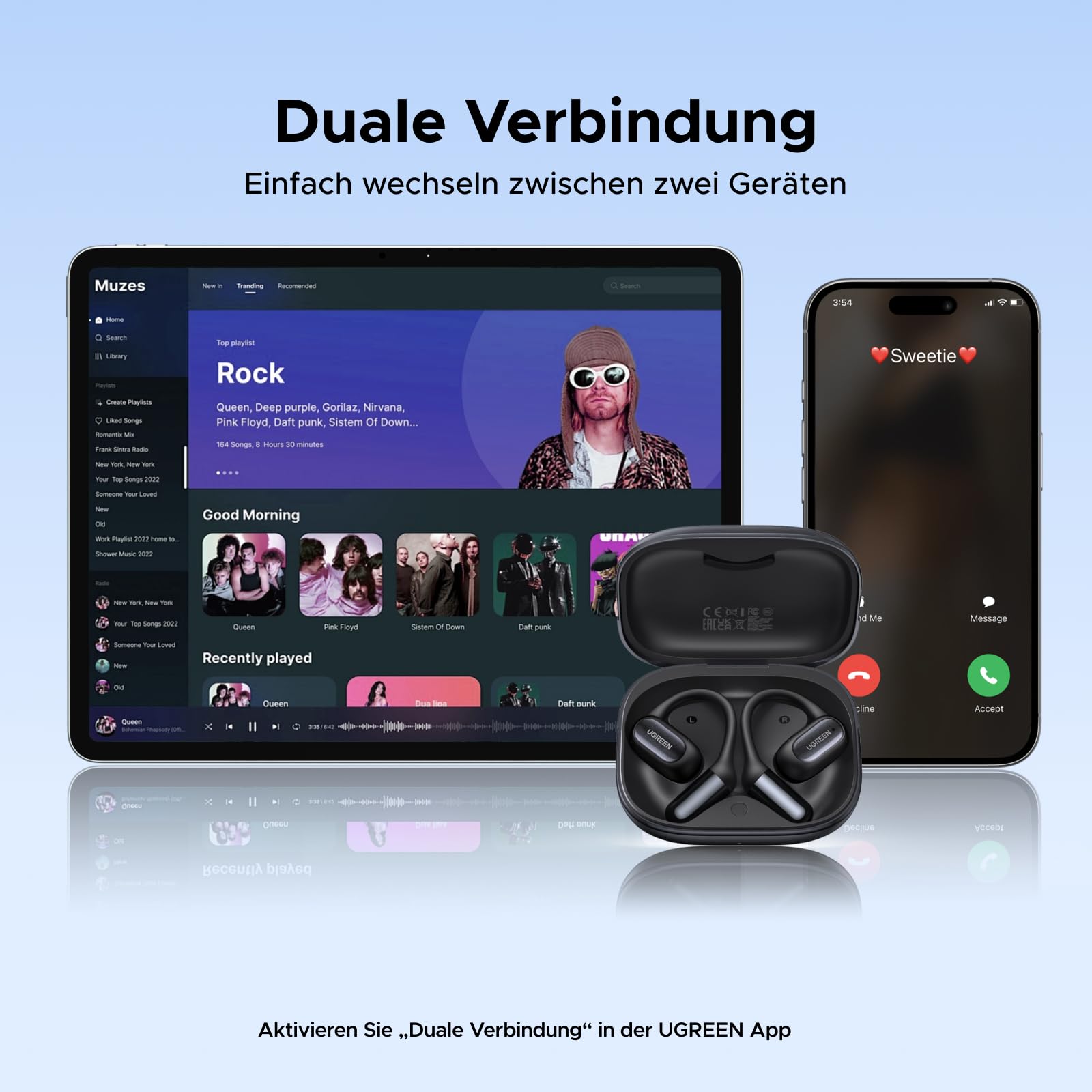 UGREEN FitBuds 2 Open Ear Kopfhörer, Bluetooth Kopfhörer Sport, Bluetooth 6.0, 28 Std. Spielzeit, IPX5, 4-Mikrofon AI Lärmreduzierung, App-Steuerung, Raumklang, Doppelverbindung, für Sport & Alltag 8