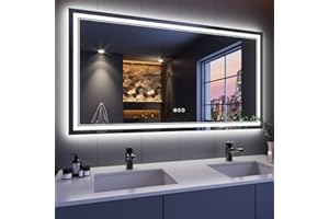 ISTRIPMF 55x30 Inch LED Bathroom Mirror, Backlit and Front Light Anti-Fog Dimmable Memory Lighted Vanity Mirror, Large Shatterproof Wall-Mounted Led Mirror for Bathroom