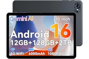 Tablet 10 Inch, Android 16 Tablet with Gemini AI,12GB RAM + 128GB ROM + 2TB Expandable, 120Hz HD Display, 6000mAh with Fast C