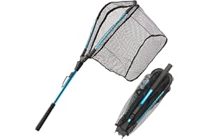 FunVZU Fishing Net Folding Landing Net - Collapsible Fishing Nets with Telescopic Pole Handle, Durable Rubber Coating Knotless Mesh, Safe Fish Catching and Releasing