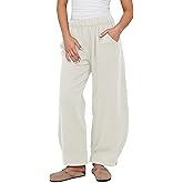 Athlisan Womens Corduroy Pants Wide Leg Cropped Barrel Baggy Elastic Waist Trousers with Pockets