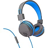 JLab Neon On-Ear Wired Headphones, Graphite/Blue, Feather Light, Ultra-Plush Eco Leather, 40mm Drivers, Guaranteed for Life