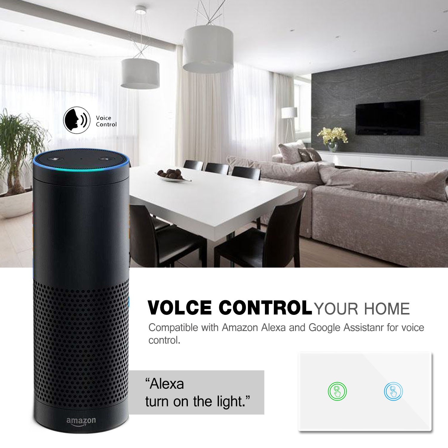 Smart Wifi Light Switches Touch Wall Switch Panel Replace 2 Switches