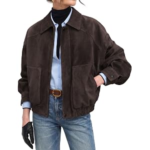 GRACE KARIN Women's Faux Suede Jacket Fall Long Sleeve Coat | 2026 Fashion Casual Oversized Outwear, Lightweight Lapel Motorc