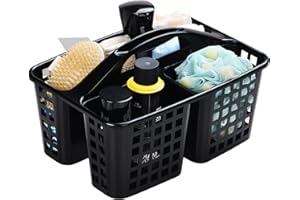 Haundry Plastic Shower Caddy Basket with 3 Compartments, Portable Divided Cleaning Supply Storage Organizer with Handle (Black)