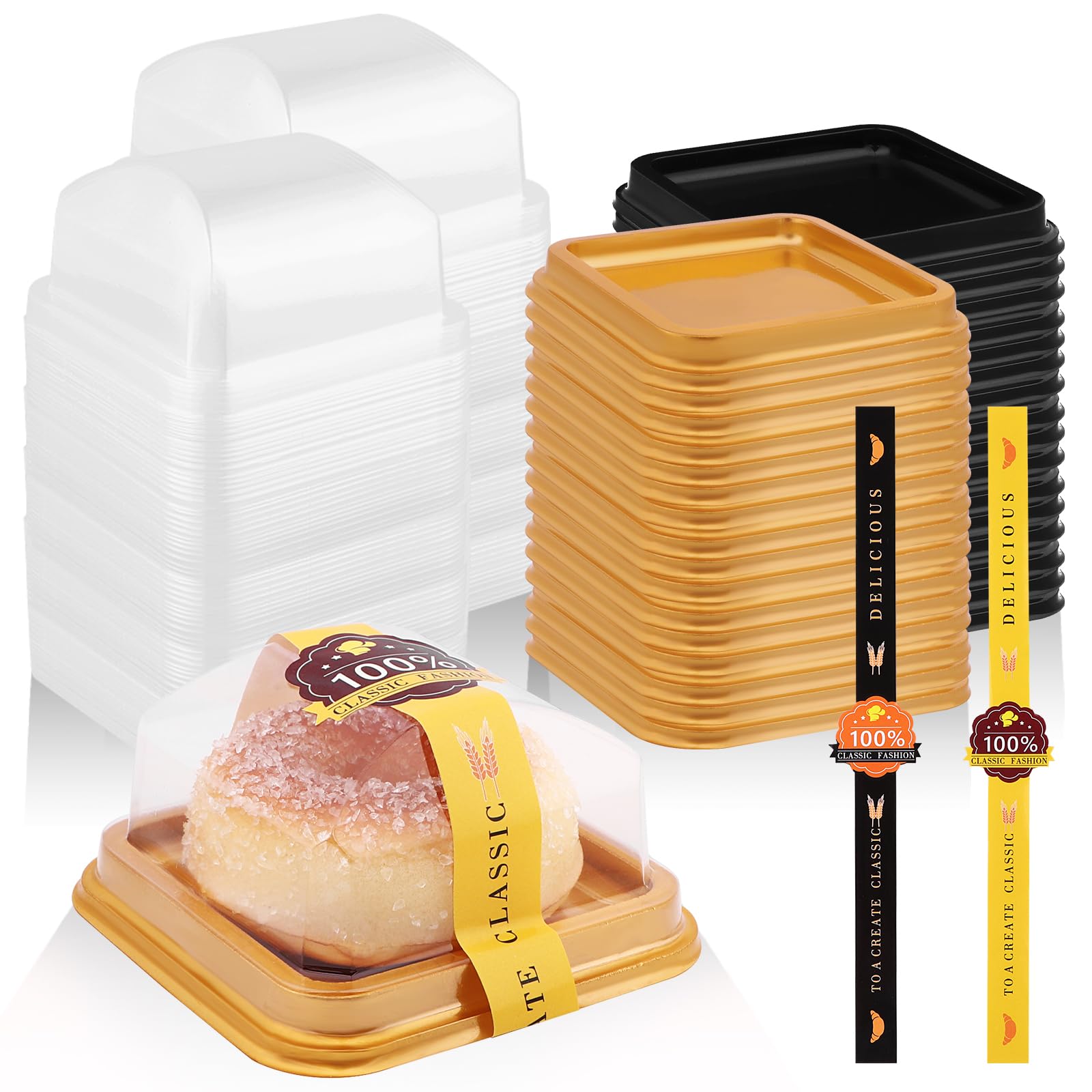 Photo 1 of 150 PCS Clear Plastic Mini Cake Boxes 3.5Inch Muffin Boxes Biscuit Boxes Cheese Pastry Moon-Cake Dessert Box Packaging Containers for Party, With Sticker To Secure The Lid