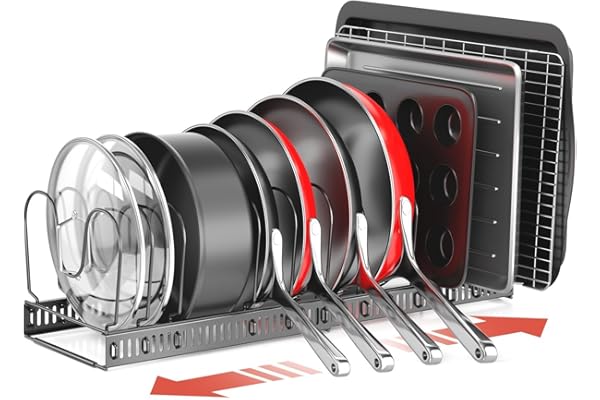 ORDORA Pots and Pans Organizer under Cabinet, Expandable 11.8"-22.8" Pot Lid Holder with 12 Adjustable Dividers, Pan Organize