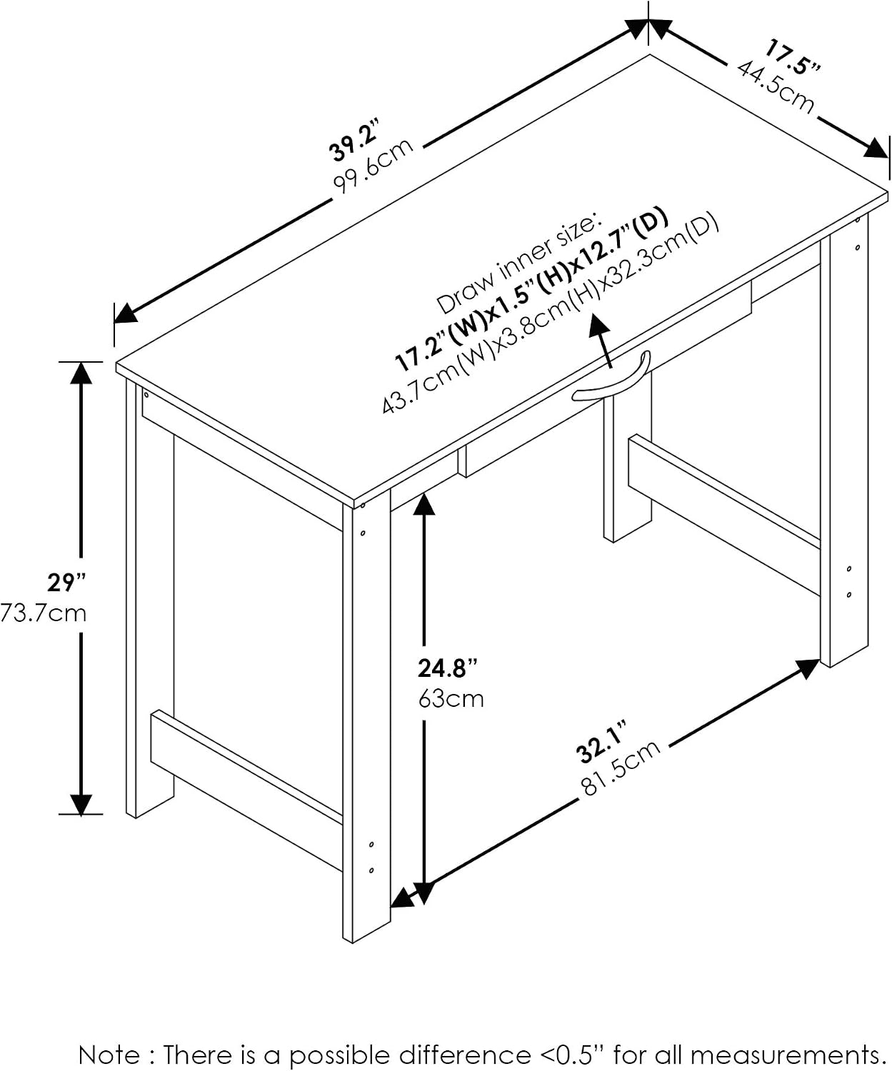 Furinno Computer Desks, Wood, Black, 99.57 (W) x 73.66 (H) x 44.45 (D) cm - Image 3