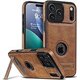 PENKX Designed for iPhone 17 Pro Max Leather Case with Stand, Protection Slim Adjustable Kickstand Phone Cover Compatible with iPhone 17 Pro Max (Brown)
