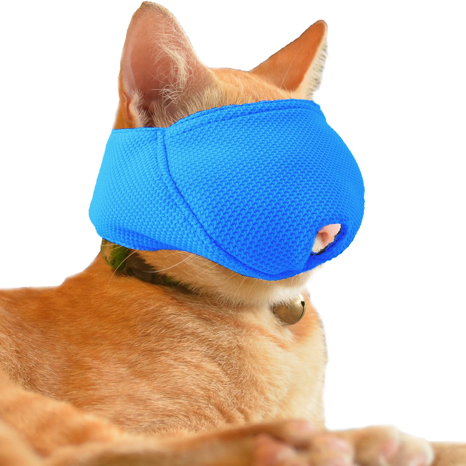 OHCOZZY Cat Muzzle with Breathable Mesh, Cat Mouth Guard Muzzle Mask for Prevent Biting Chewing Grooming(S, Blue)