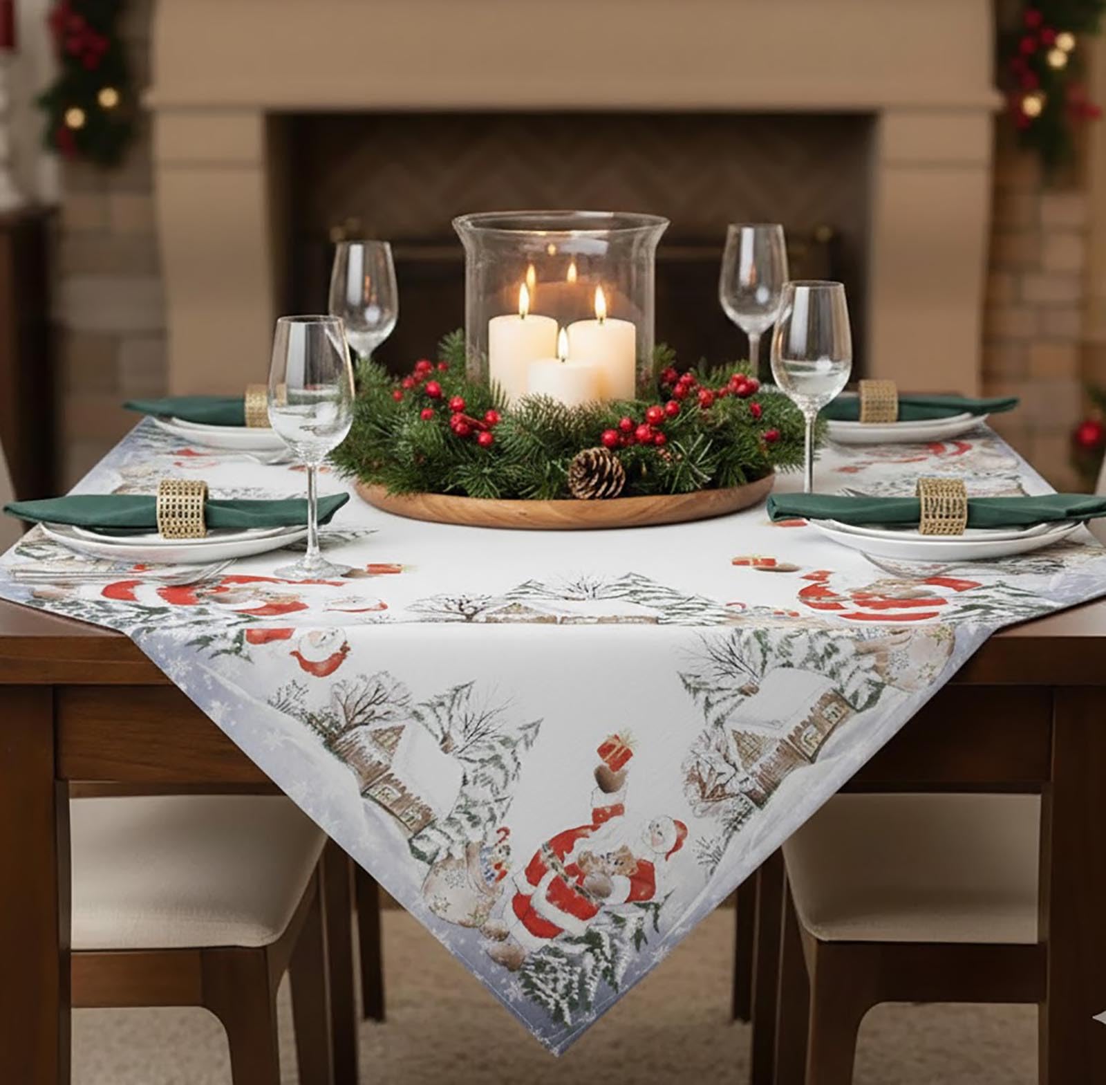 KAMACA Tablecloth 85 x 85 cm with High-Quality Print Motif Kitchen Dining Table Eyecatcher Autumn Winter Christmas (Santa Claus)