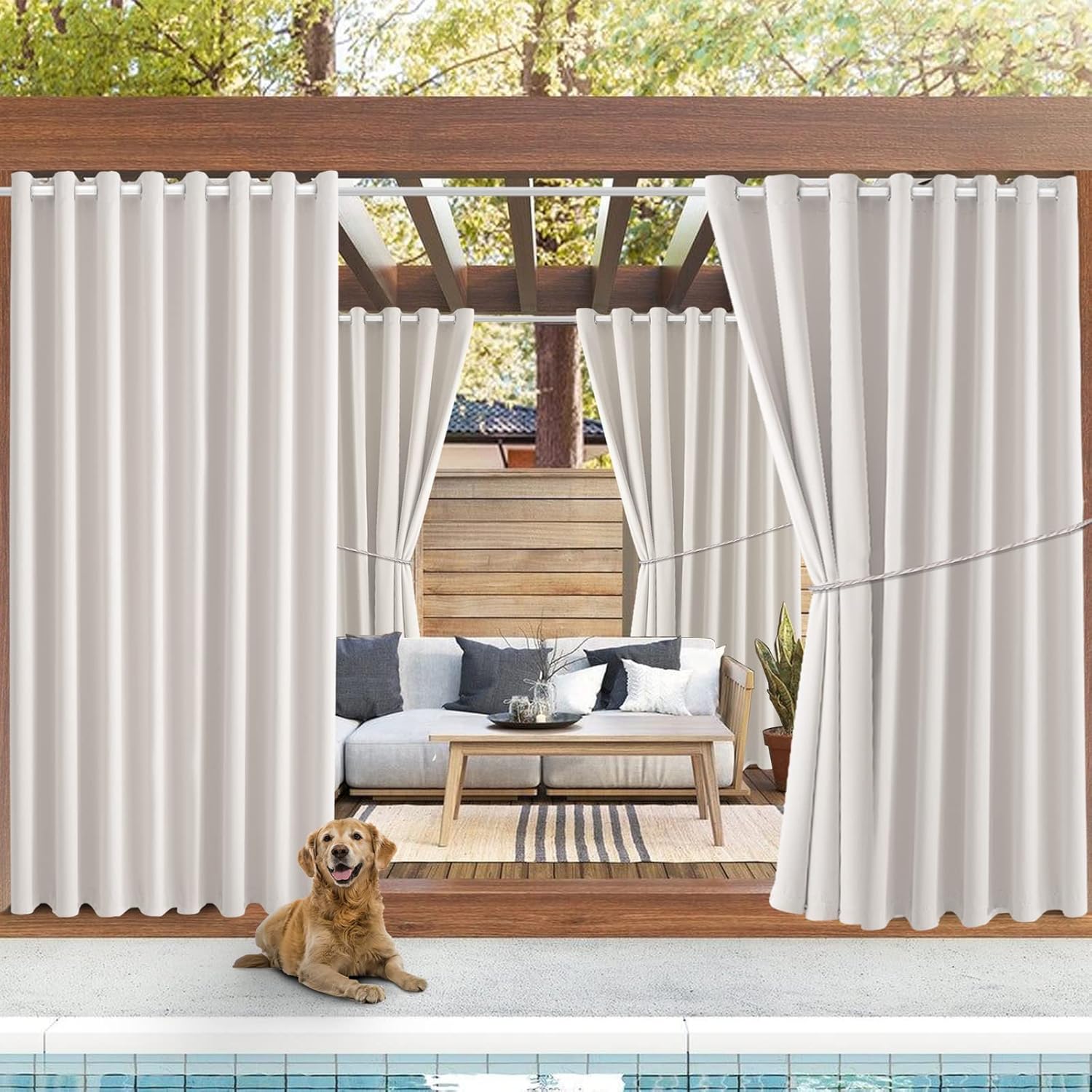 Outdoor Curtains - Waterproof Outdoor Curtain W105 x L108 - Grommet Top Sunlight Blocking Window Treatment Drapes Blackout Curtains for Home Bedroom Living Room Outdoor Patio Porch Pergola Cabana Gazebo, 2 Panels