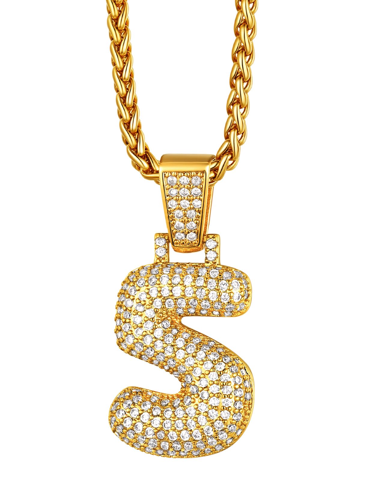 Richsteel Number 5 Bubble Necklace for Men Boys Rapper Iced Necklaces Gold Chain 22"