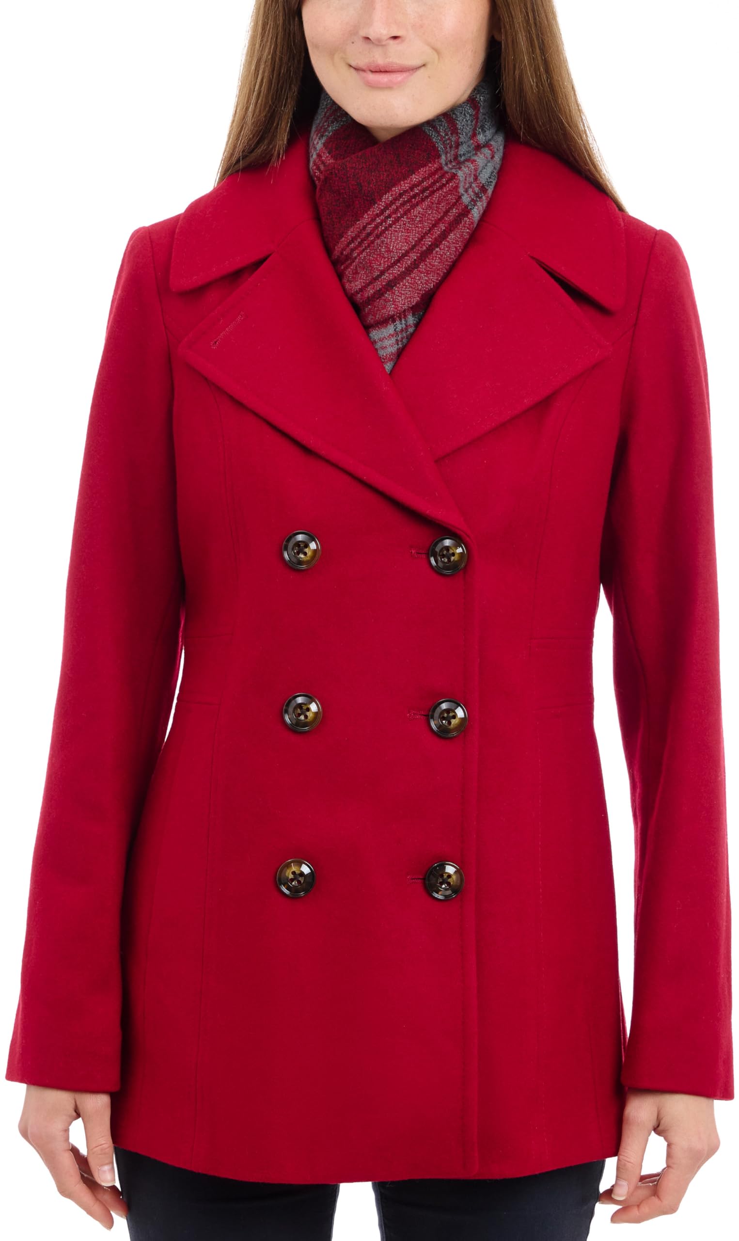 Photo 1 of London Fog Women's Double Breasted Peacoat with Scarf, Red, Medium