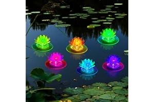 LAREKOOK 2 Pack Solar Lotus Pond Lights, Floating Color Changing Lotus Flower Pool Lights Led Waterproof Outdoor Swimming Pool Pond Submersible Lights