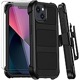 for iPhone 13 Case with Belt Clip Holster,Military Grade Anti-Drop Shockproof Defender Phone Cases w/2x Screen Protectors & Kickstand,2 Layers Rugged Heavy Duty Protective Bumper Cover (Black)
