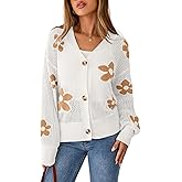 Sidefeel Cardigan for Women Crochet Knit Button See Through Lightweight Long Sleeve Sweater Tops