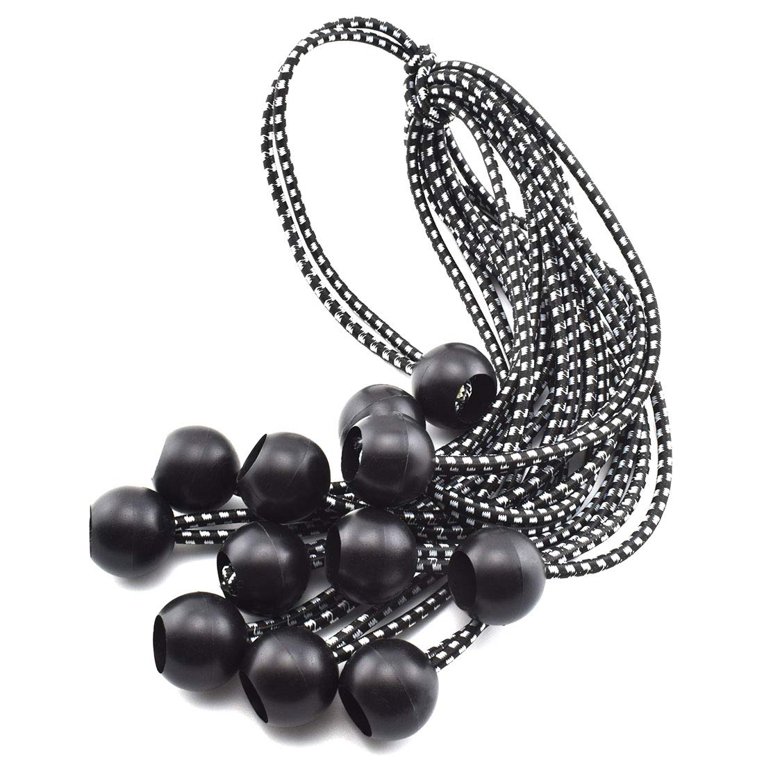 SDTC Tech Bungee Cord with Ball, 10 inch Ball Bungee, 12 Pack Elastic Tie Down Straps for Tents Camping Tarps etc. - Black
