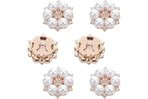 JOINPAYA 6pcs Jeweled Flower Button Covers with Rhinestone Pearl Accents, Clip-On Decorative Shirt Studs for