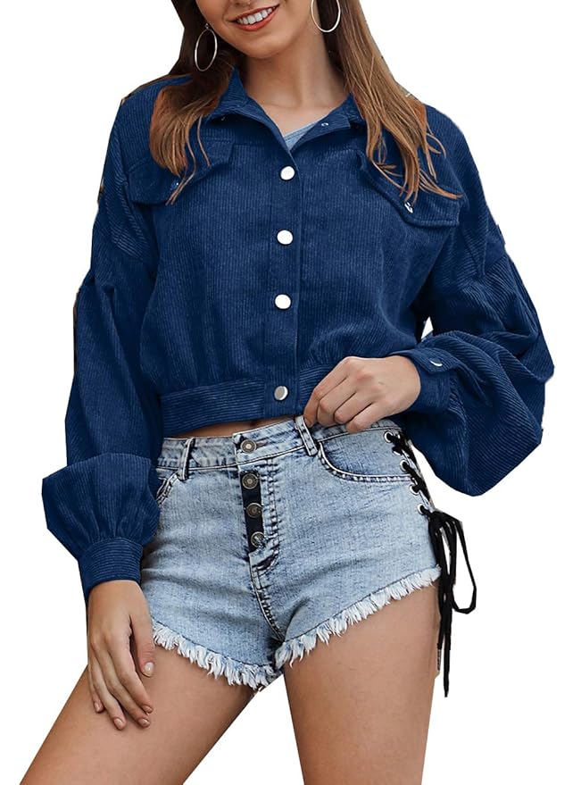 Buy Women Cropped Jackets Button Down Solid Lightweight Jacket Coat