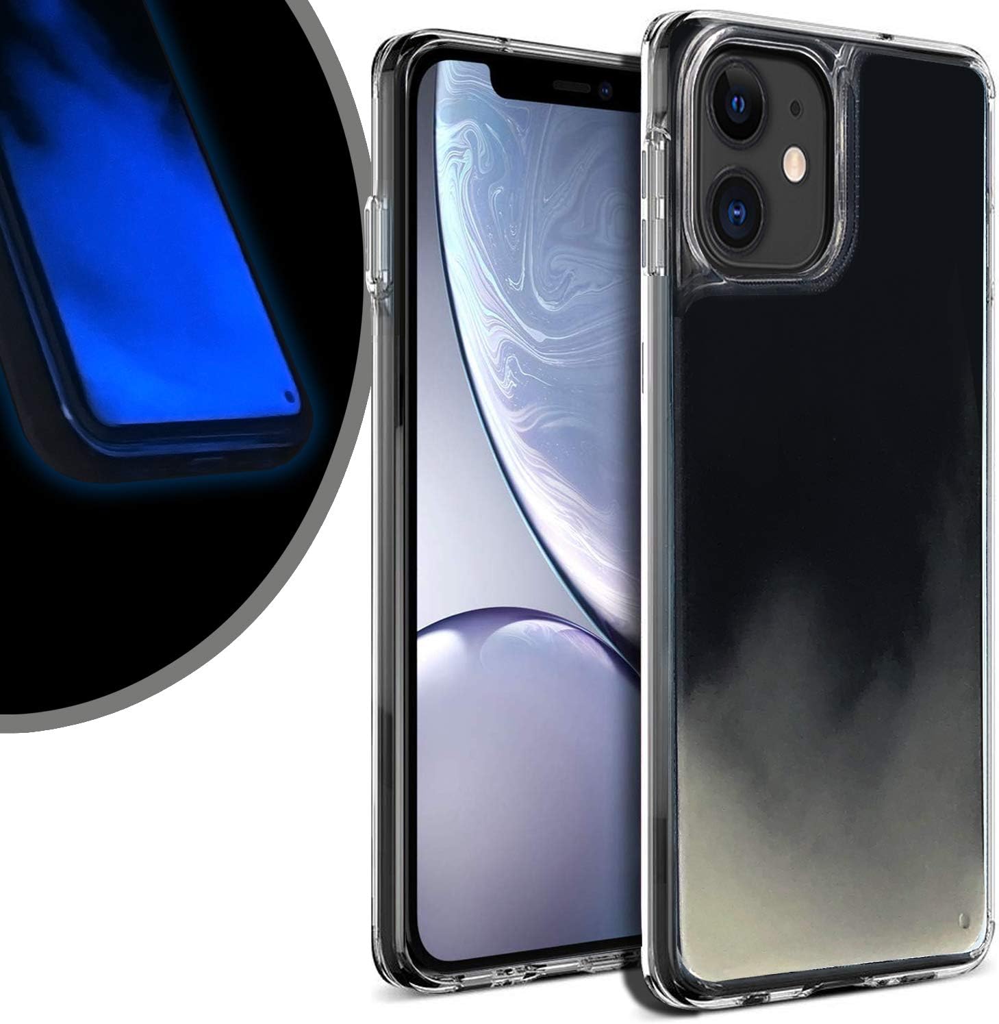 VenSen Liquid Fluorescent Case for Apple iPhone 11 (6.1 inch) Soft TPU Luxury Glow in The Darkness Noctiluncen Luminous Neon Sand case Fit iPhone11 (Black)