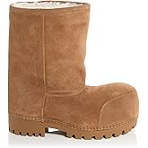 XBKXMK Suede Boots for Women Platform Round Toe Winter Fur Snow Mid Calf Boots Chunky Heel Fashion Boot