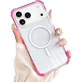 SAKUULO Magnetic Case for iPhone 17 Pro Max Compatible with Magsafe, Slim Anti-Slip Military Shockproof Protective Bumper Clear Cover 6.9 Inch for Women Men, Hot Pink
