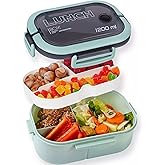 Bento Box Adult, Lunch Box for Men and Women, 1200ML Leak-proof Double-layered with Handle Lunchbox, Reusable BPA-Free Lunch Container, Microwave/Dishwasher Safe, Snack Box with Cutlery Set, Green