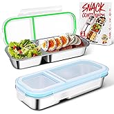 2 Pack Stainless Steel Snack Containers with Lids - Reusable 2 Compartment Snackle Box Container Divide Wet Dry Leakproof Metal Food Storage Containers for School, Home, Travel (Blue + Green)