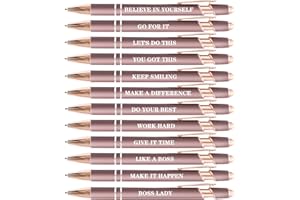 HLPHA Motivational Pens,12PCS Rose Gold Office Pen Set for Touch Screen, Inspirational Quotes Black Ink Pens for Students Cow