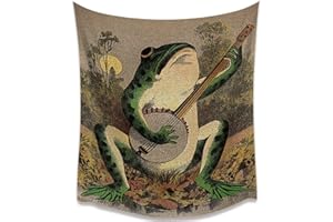 Hannahcos Boho Wall Decor Orange Frog Tapestr Vintage Hanging with Playing Banjo Wall Aesthetic Tapestry for Bedroom Living Room Dorm