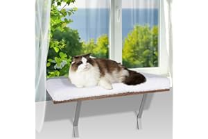 Kphico Large Window Cat Bed,Solid Wood Cat Sill Window Perch with Lamb Wool Pad & Metal Frame,Cat Window Perch Seat for Large Indoor Cats,Easy Assemble,Hold Up to 40lbs