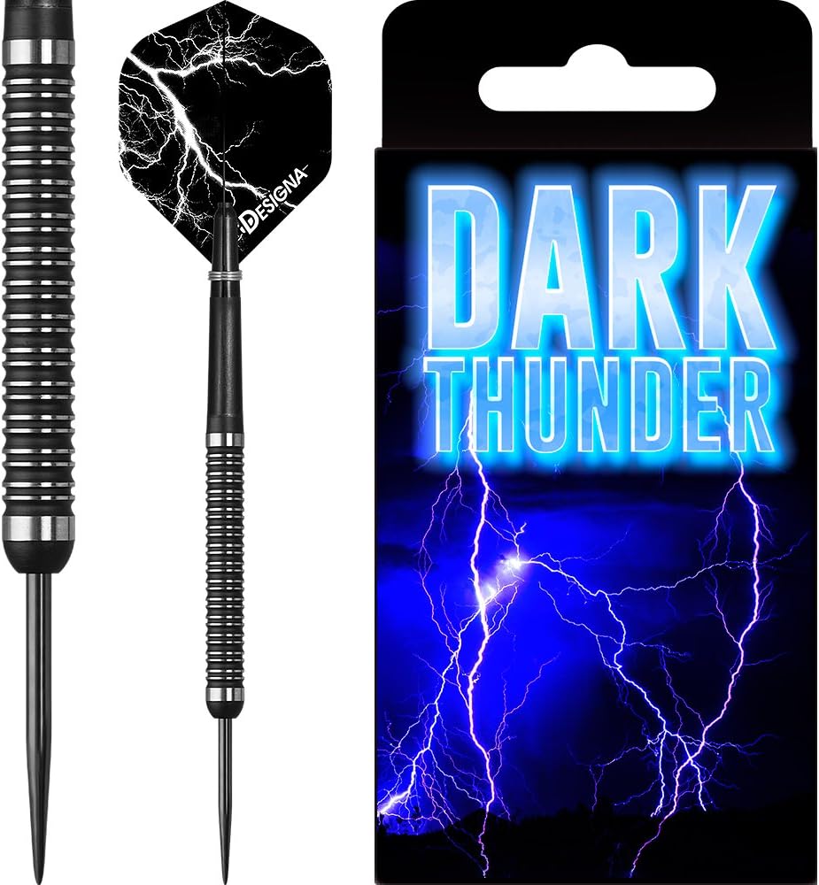 Designa Dark Thunder Darts - 24g - Twin Ring - Black - With Darts Corner Checkout Card