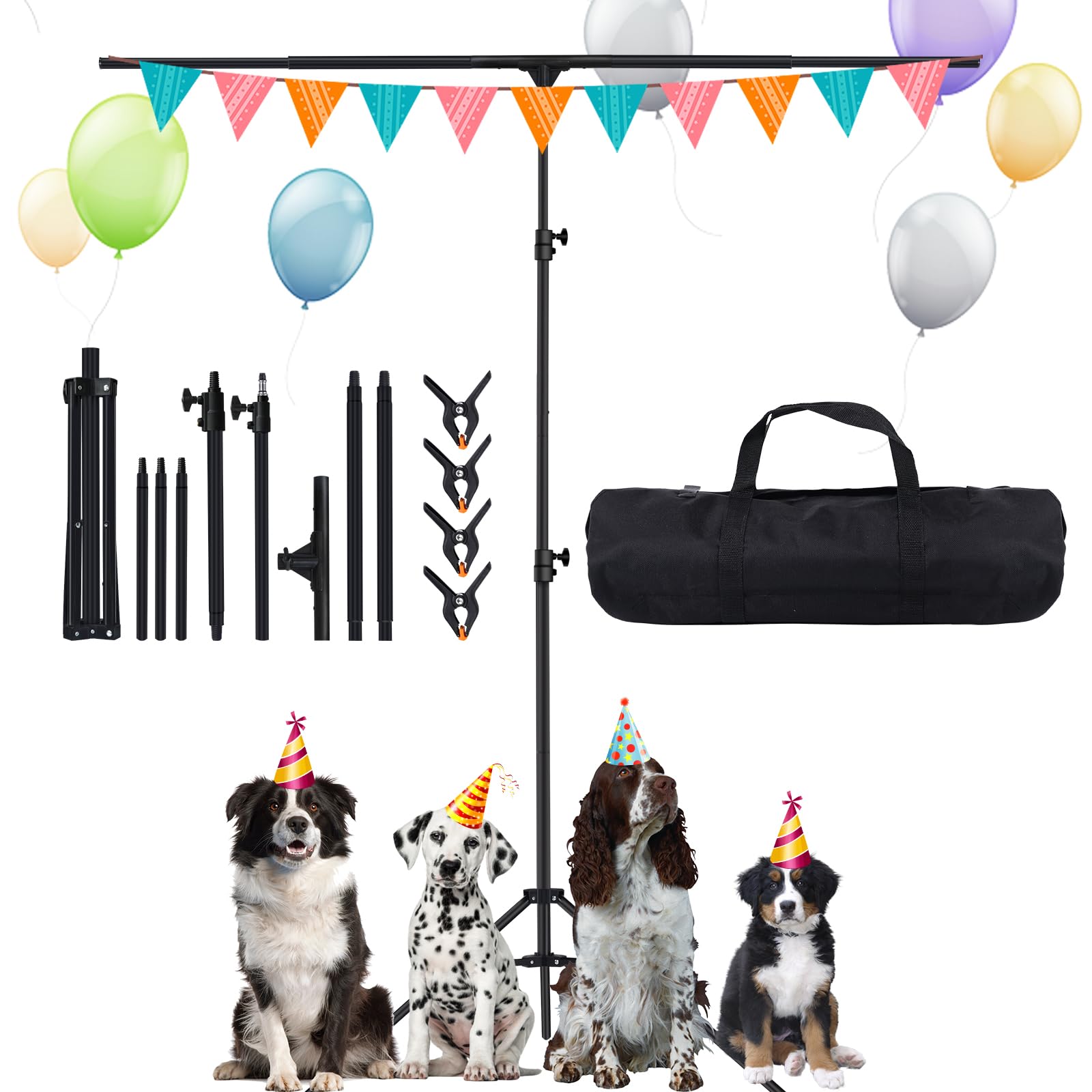 Photo 1 of Maxztill T-Shape Backdrop Stand 6.6x5ft(2x1.5m) Adjustable Photo Studio Background Stand Support Kit with 4 Backdrop Clamps and Carrying Bag for Parties Wedding Photography Decoration