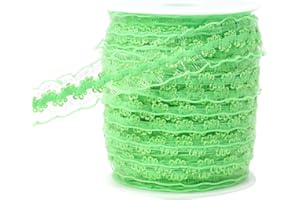 JESEP YONG 25 Yards Green Elastic Ruffle Ribbon for Sewing 3/4 inch Stretch Organza Lace Trim Crochet Elastic Band Clothing and Garment for DIY Headband-Clothes-Embellishment-Hat