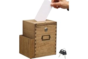 KIRIGEN Wooden Suggestion Box - Donation and Ballot Box Wall Mounted Comment Collection Box with Lock and 2 Keys for School, Office, Hospital Dark Brown