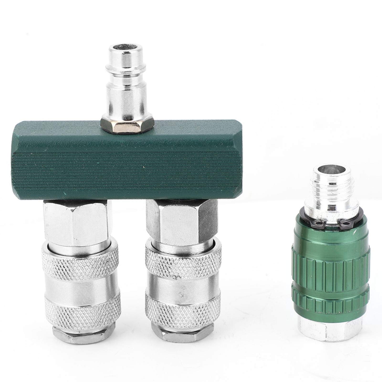 Fafeicy 1/4 Inch 2 Way Air Manifold Block, Quick Connect Pneumatic Hose Splitter with 2 Adjustable Valves, 360° Swivel Fitting for Air Compressor Tools