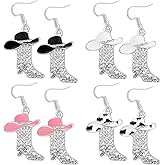 4 Pairs Rhinestone Sparkly Western Boots Dangle Earrings Cowgirl Cowboy Enamel Hat Bohemian Rodeo Boot Drop Dangle Earrings for Women