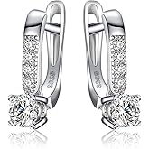 JewelryPalace 1ct Cubic Zirconia Huggie Hoop Earrings for Women, CZ Round Cut 925 Sterling Silver 14k White Yellow Rose Gold Plated Drop Dangle Earrings for Her