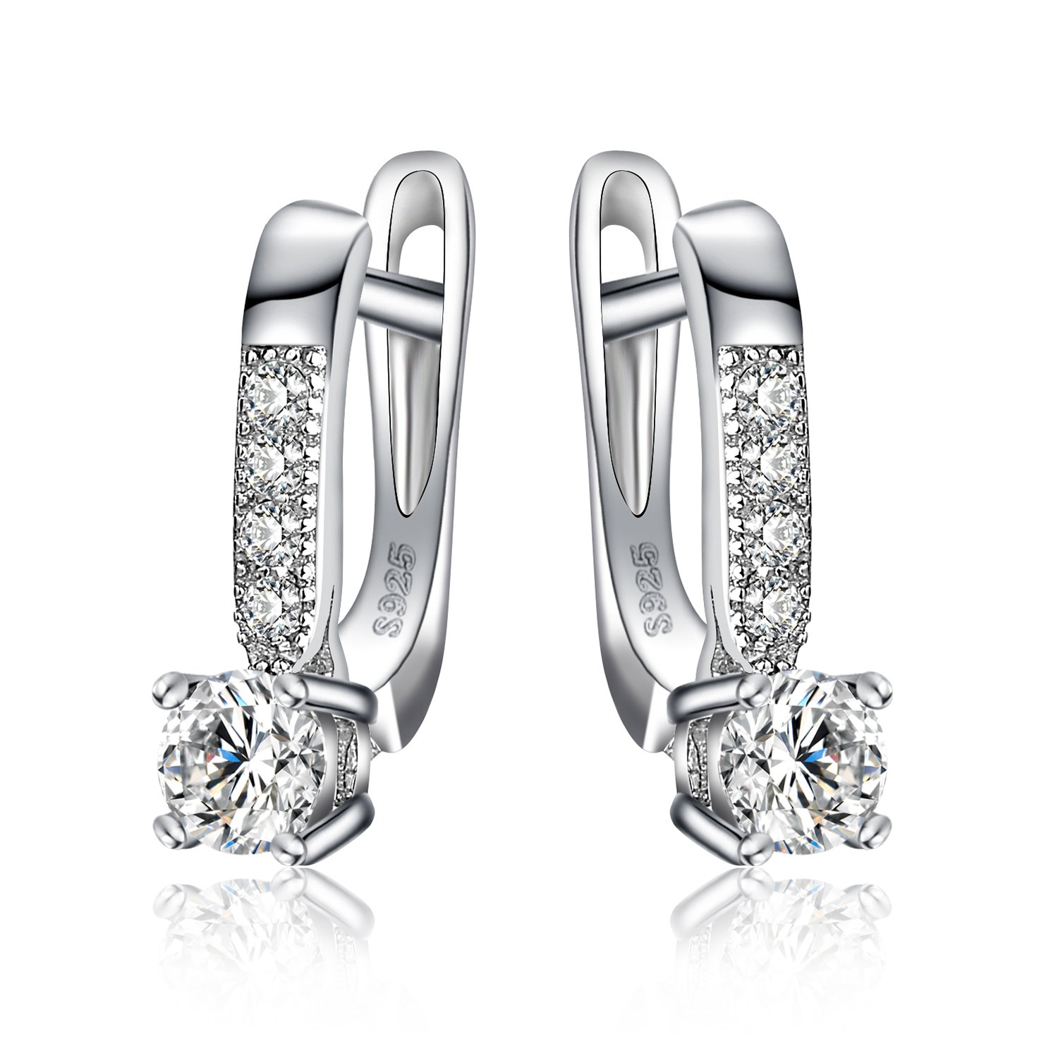 JewelryPalace 1ct Cubic Zirconia Huggie Hoop Earrings for Women, CZ Round Cut 925 Sterling Silver 14k White Gold Plated Drop Dangle Earrings for Her