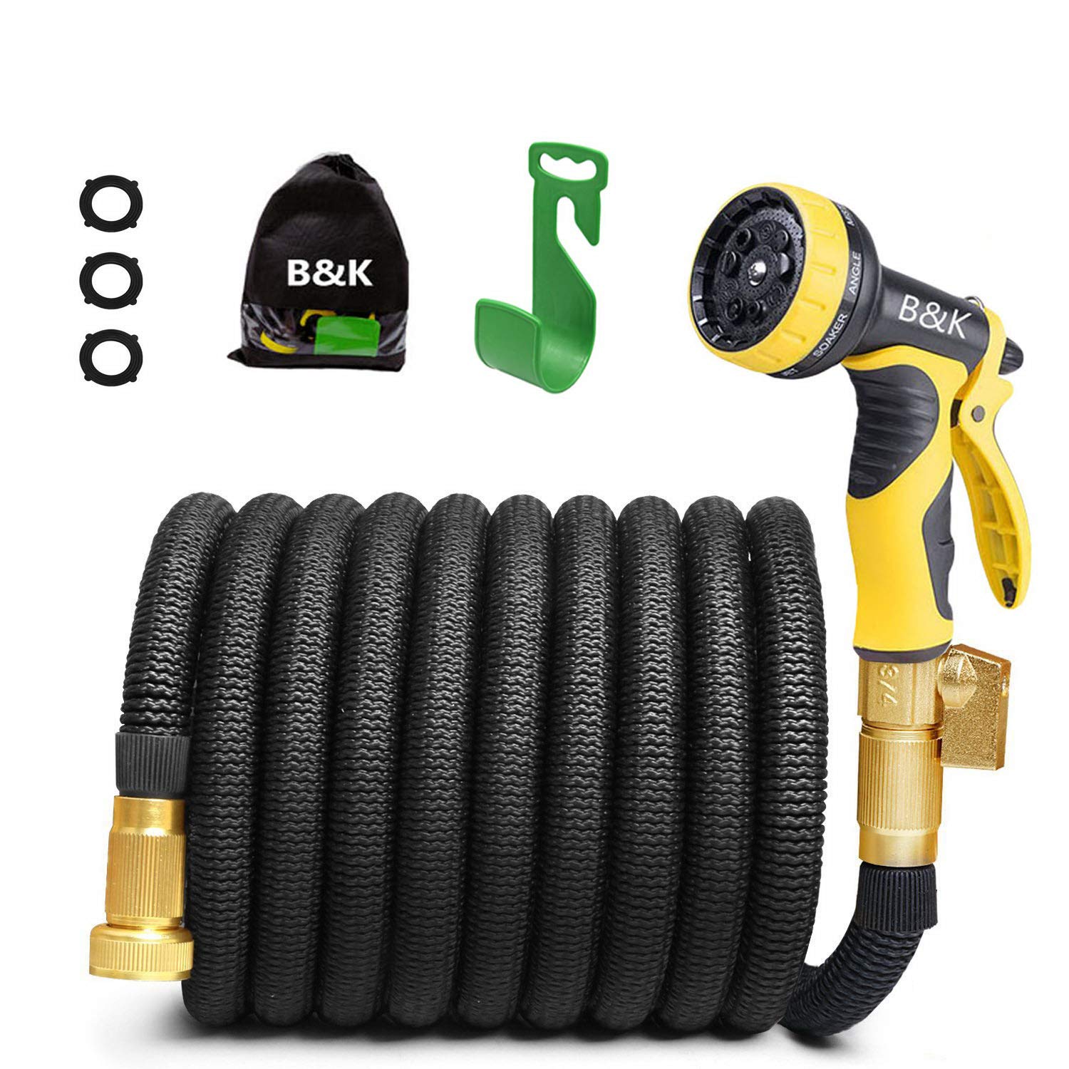 Garden Hose, Lightweight Expandable Water Hose Set,Outdoor Expanding Flexible Double Latex Core Yard Hose with 3/4 Solid Brass Fitting,9 Functions Spray Nozzle and Hanger