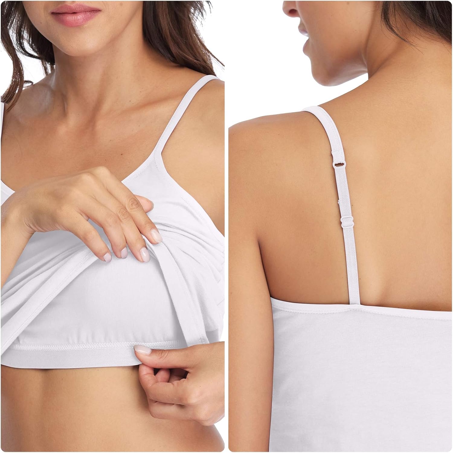ATTRACO Women's Cozy Camisole Shelf Bra Spaghetti Straps Tank Top 2 Packs at  Women’s Clothing store