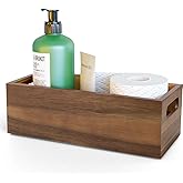 DUCIHBA Natural Acacia Hardwood Bathroom Tray, Storage Bin with Handles Organizing Tissue Roll, Hand Towels, Soaps, Body Wash