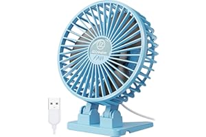 JZCreater USB Desk Fan, Mini Fan Portable, 3 Speeds Desktop Table Cooling Fan, Plug in Power Fan, Rotation Strong Wind, Quiet Personal Small Fan for Home Desktop Office Travel Bedroom, Sky Blue