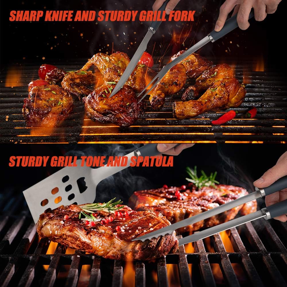 EUHOME Grilling Accessories BBQ Grill Tools Set Heavy Duty Utensils 31 PCS Set, Thick Stainless Steel Utensils for Smoker, Camping, Kitchen, Barbecue with Nylon Carry Bag Great Gift Christmas for Men : Garden & Outdoor